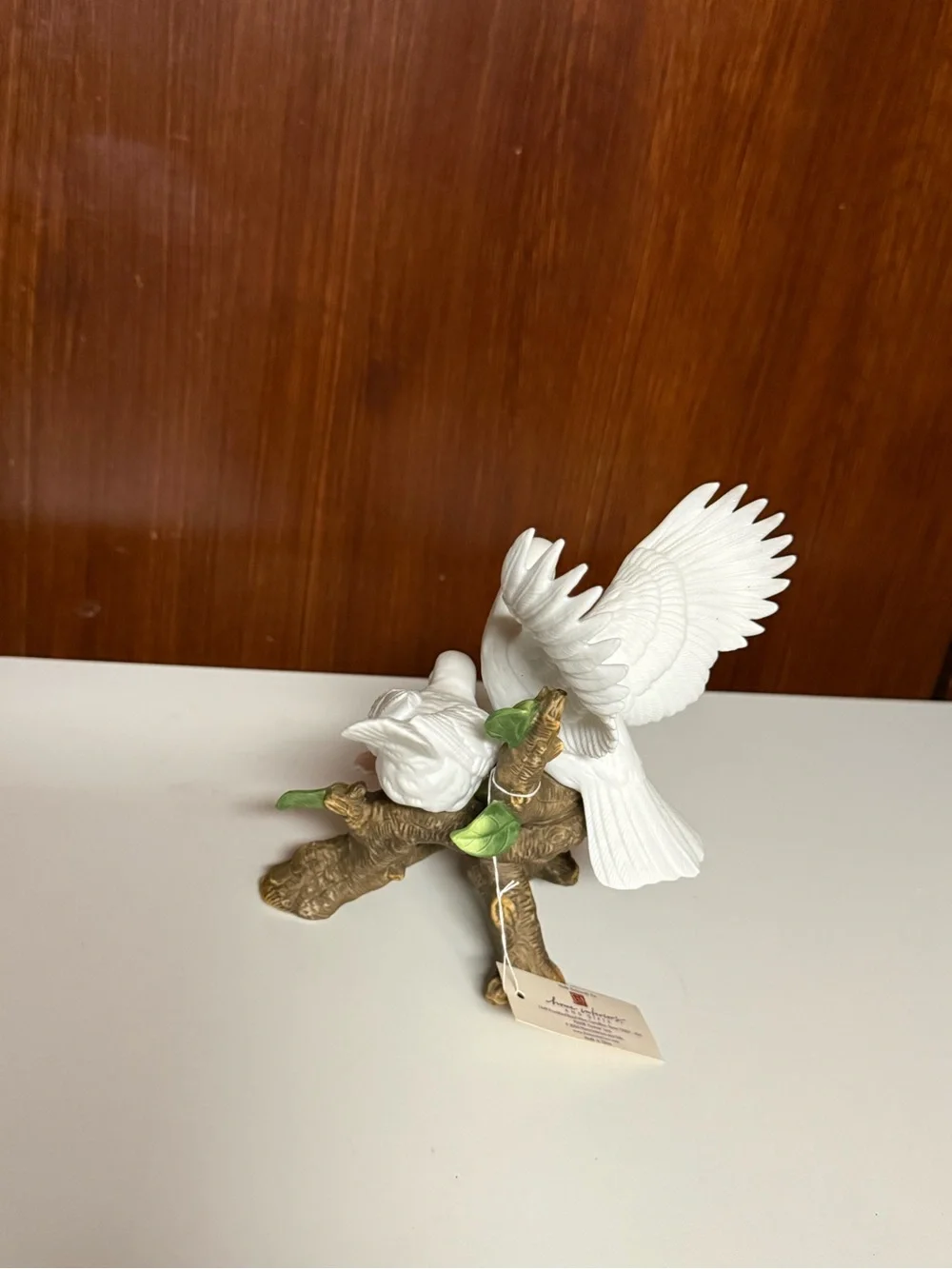 Home Interiors Vintage Porcelain White Dove Figurine with Pink Flowers
